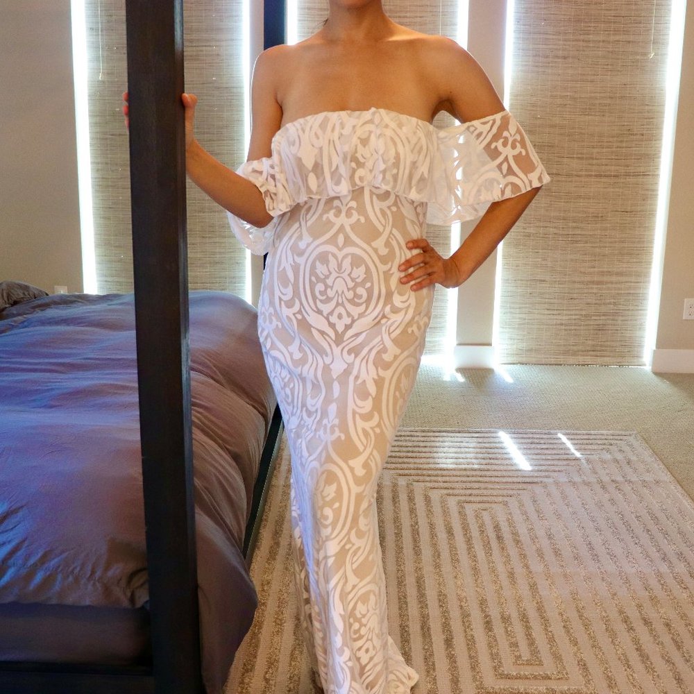 Off the shoulder white maxi dress -NWT